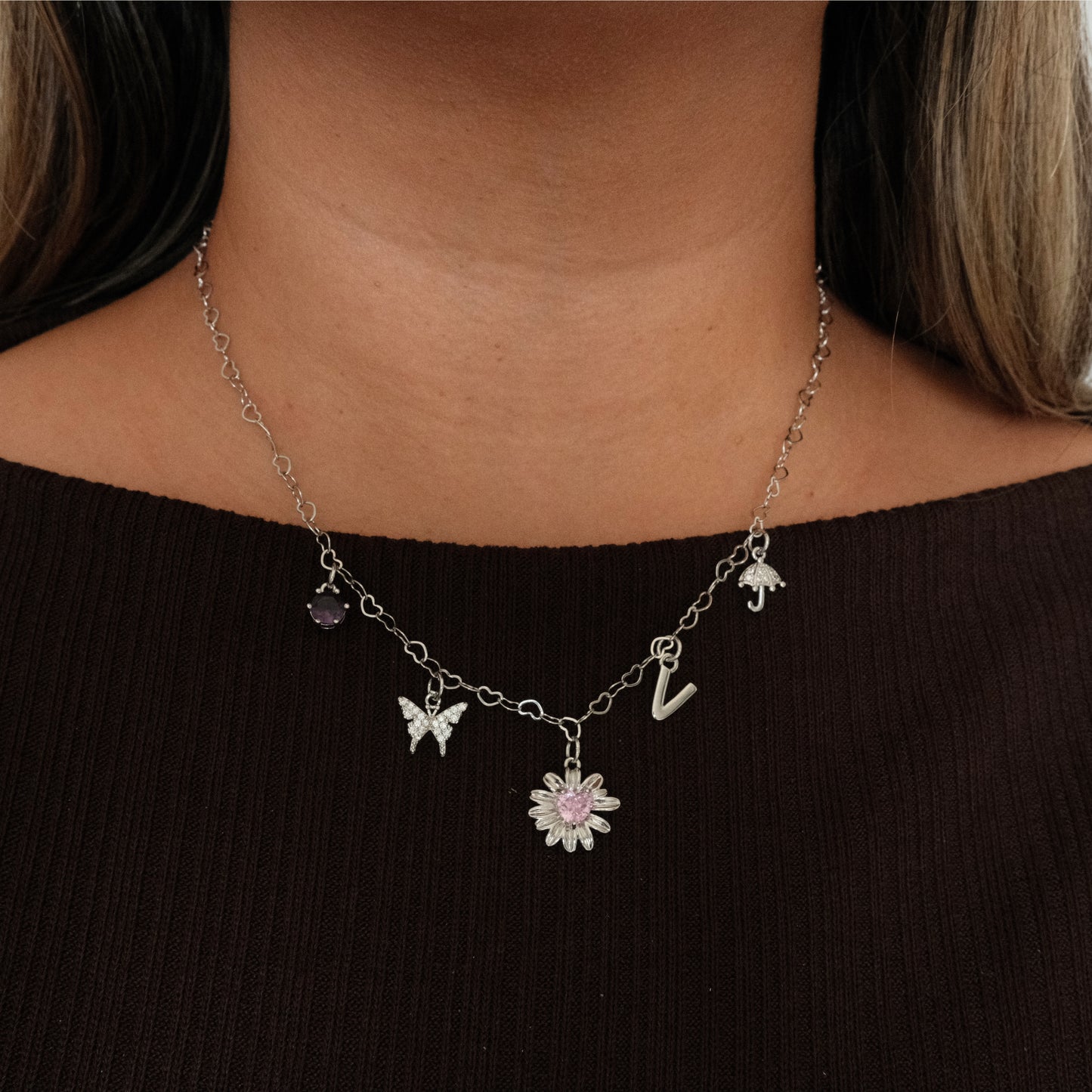 Daisy Pink Heart Charm