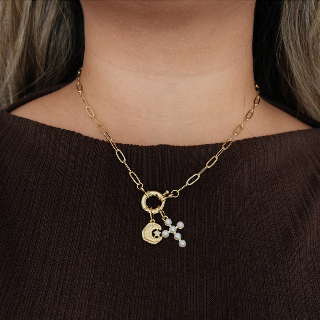 Bubble Pearl Cross Charm